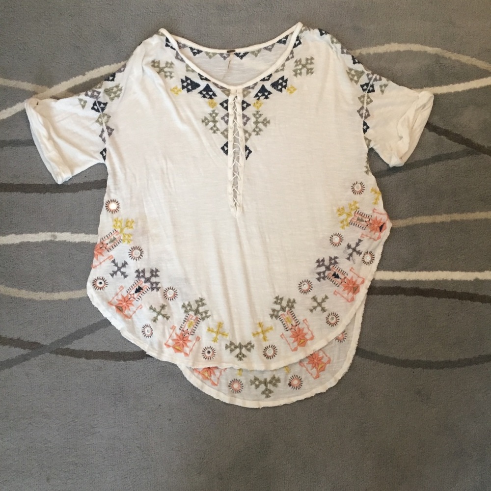 Free people Embroidered Short Sleeve Tunic Boho Sm
